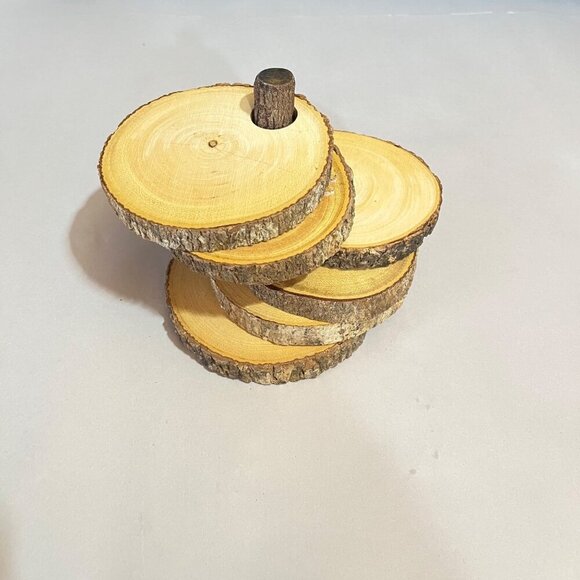 Rustic Acacia Raw Wood‎ Coaster Set With Holder 6 - Picture 1 of 5